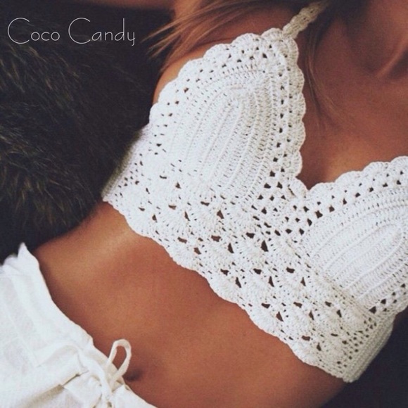 🆕Bohemian Crochet White Bikini Crop Top - Picture 3 of 7